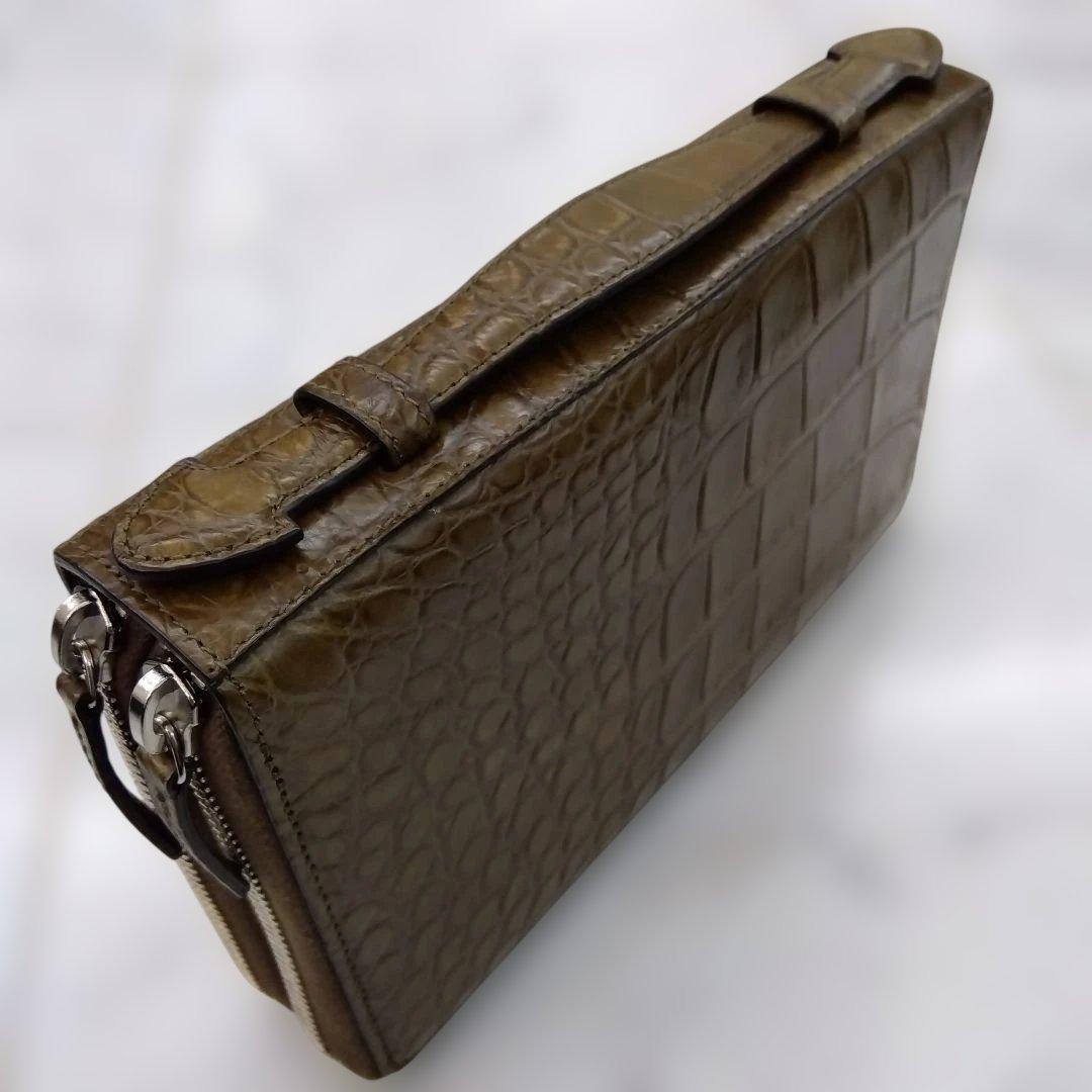 Gucci 本物クロコダイル ドキュメントケース 長財布 オリーブ 茶系