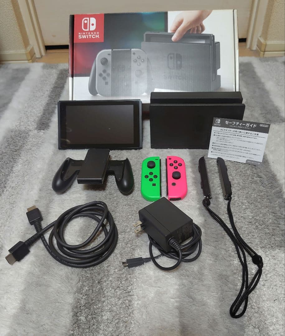 [訳あり]Nintendo Switch 本体+付属品一式 緑/ネオンピンク