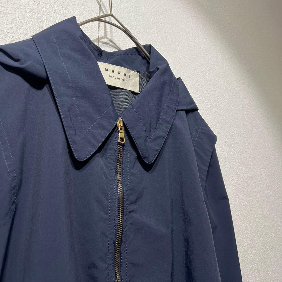 希少 マルニ 上質 コットン混フード付コート ジップ ポリエステル レーヨン