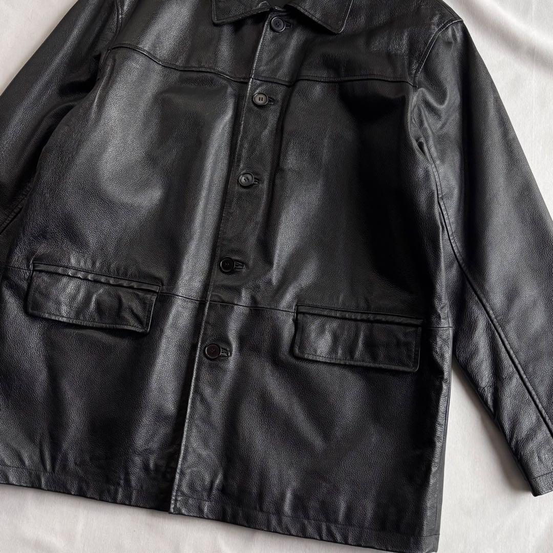 ジャケット・アウター 90s EURO label cow leather car coat BLK