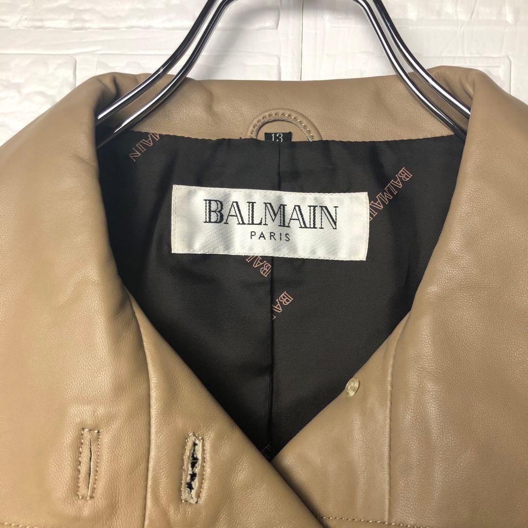 BALMAIN レザーシングルライダースジャケット ラム 羊 黒 ベージュ 13