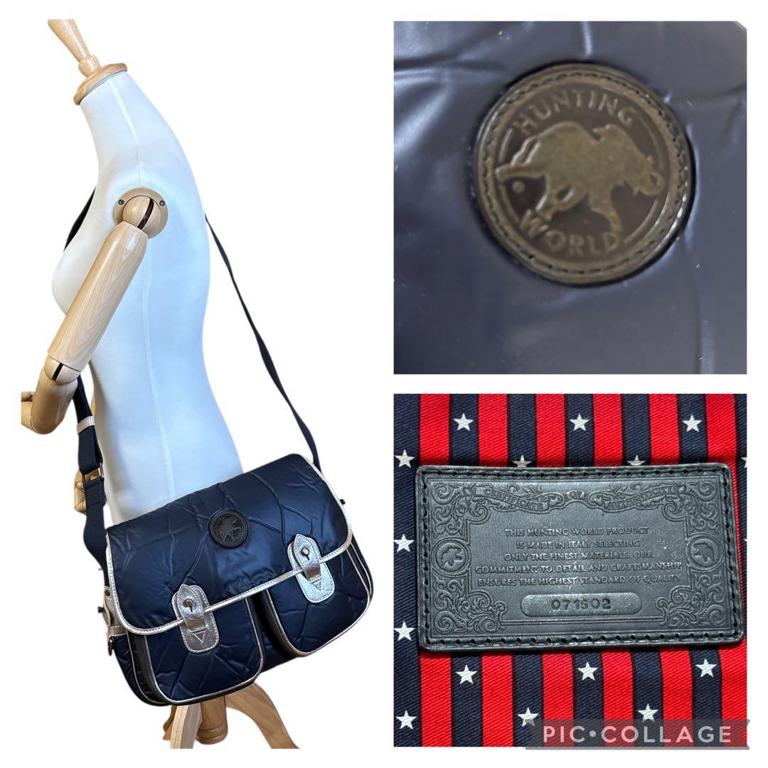 未使用級　レア濃紺　ハンティングワールド　メッセンジャーバッグ　バチュークロス