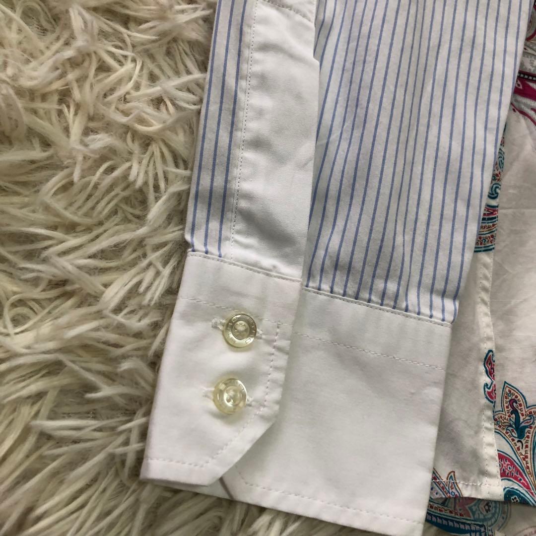 ETRO【38】エトロ　ペイズリー柄ブラウス　コットン混シャツ　ストライプ