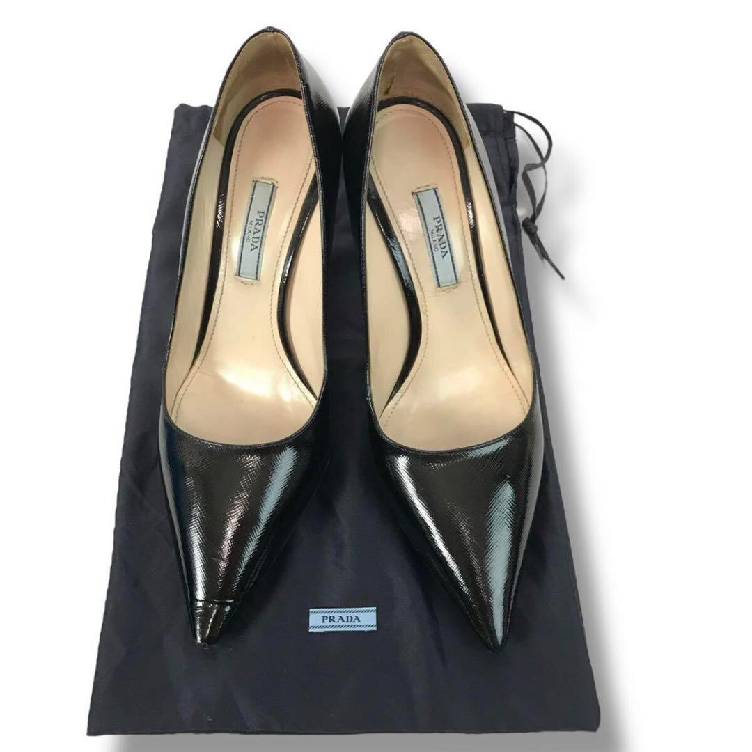 47⭐️25cm 艶やかな黒パンプス》PRADA プラダ ピンヒール ハイヒール