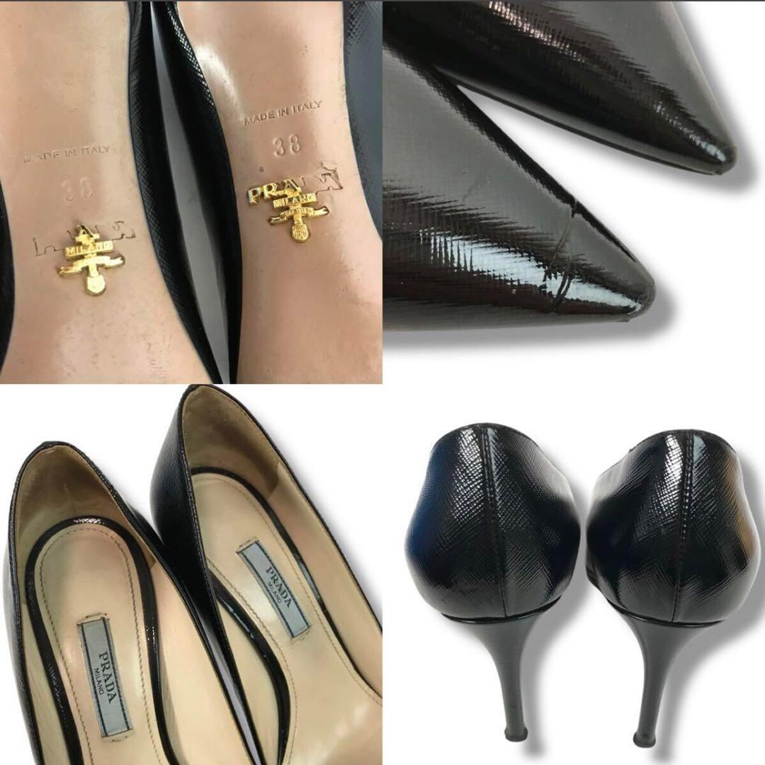 47⭐️25cm 艶やかな黒パンプス》PRADA プラダ ピンヒール ハイヒール