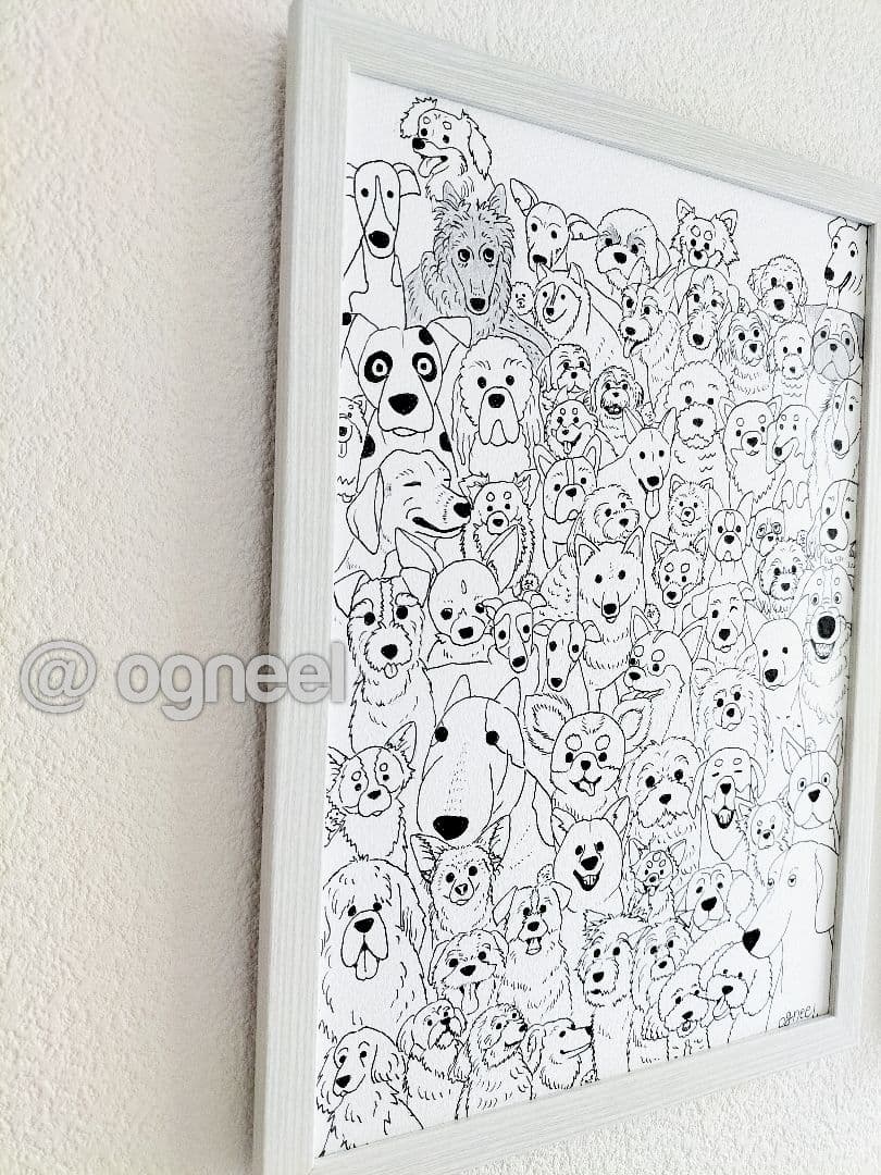 ま*る様 【第5弾　ワンちゃん大集合！】　ペン画　原画　一点もの　犬