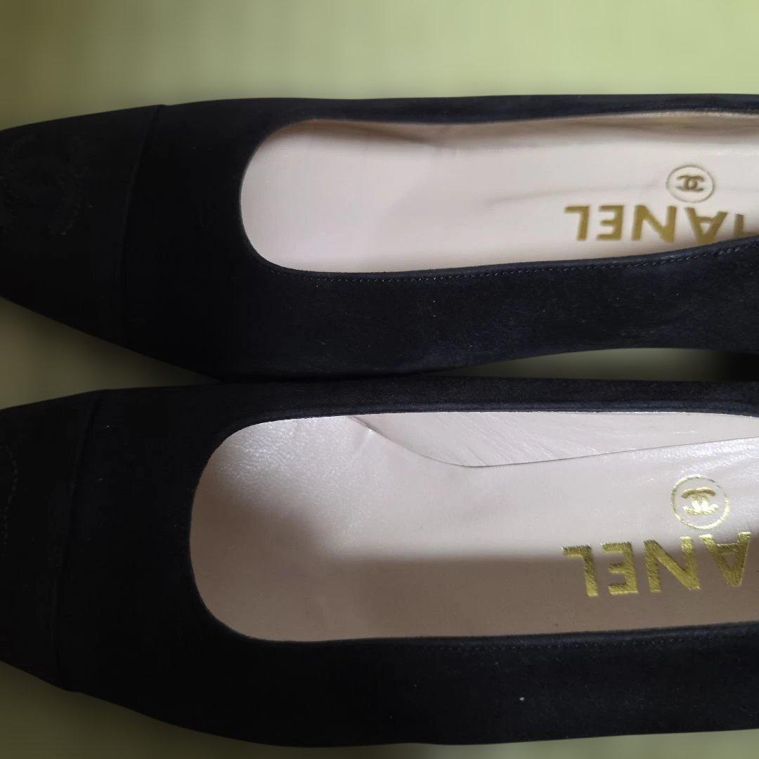 美品 CHANEL ココマーク スエード パンプス 37.0 ブラック