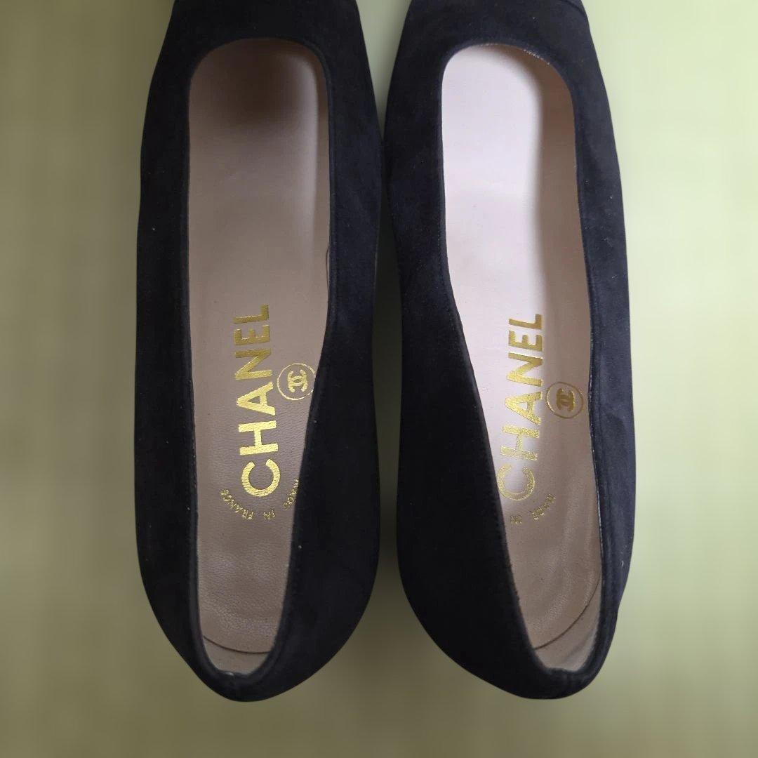 美品 CHANEL ココマーク スエード パンプス 37.0 ブラック