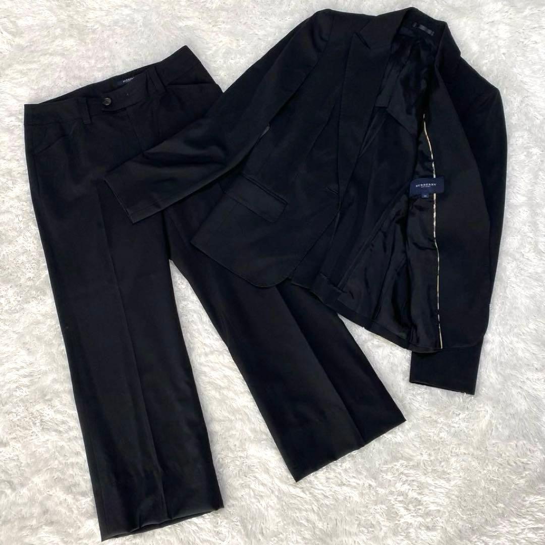 【美品】 バーバリーロンドン パンツスーツ ノバチェック 38 ブラック 光沢感