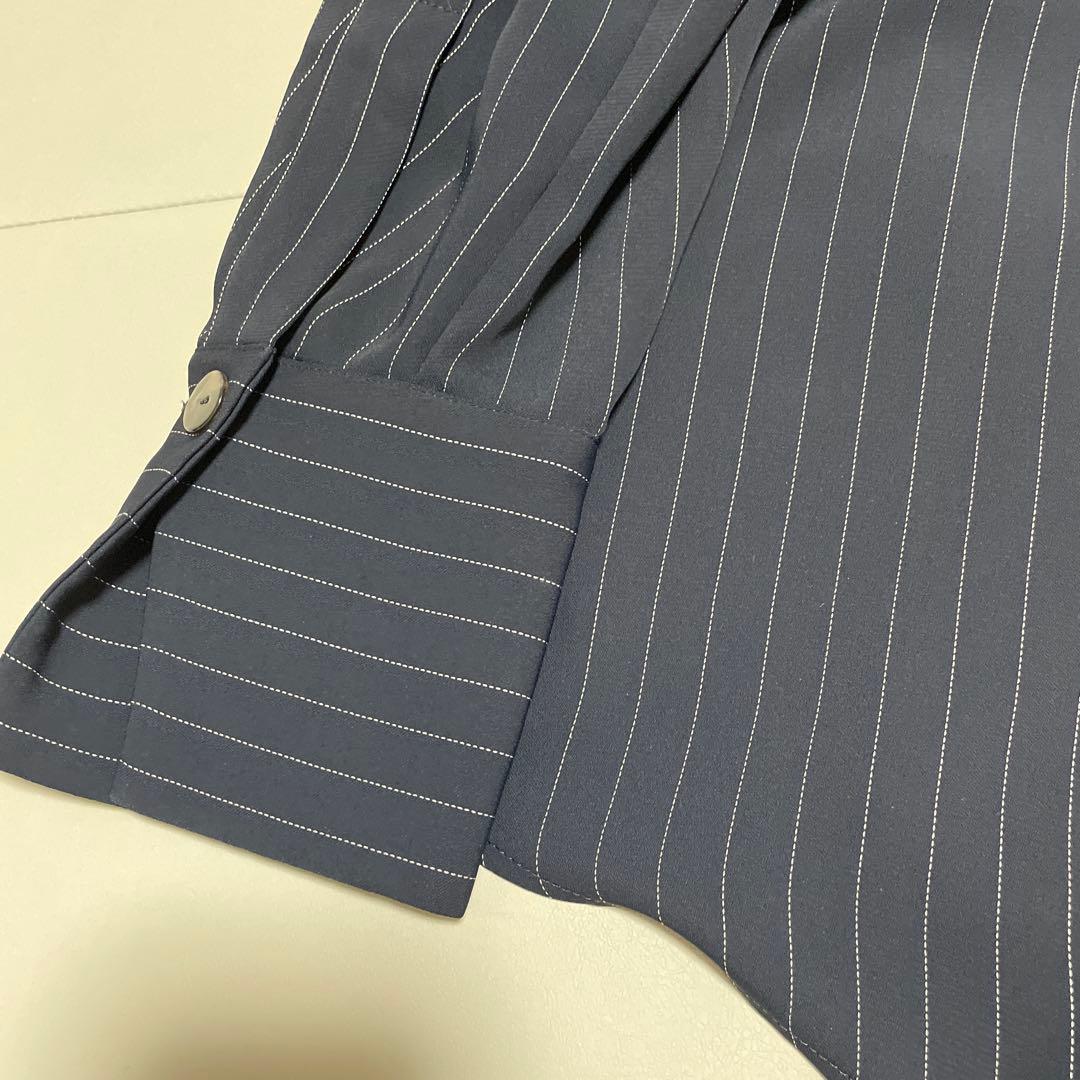 【極美品✨】24SS エンフォルド PE ピン ストライプ プリーツ シャツ 紺