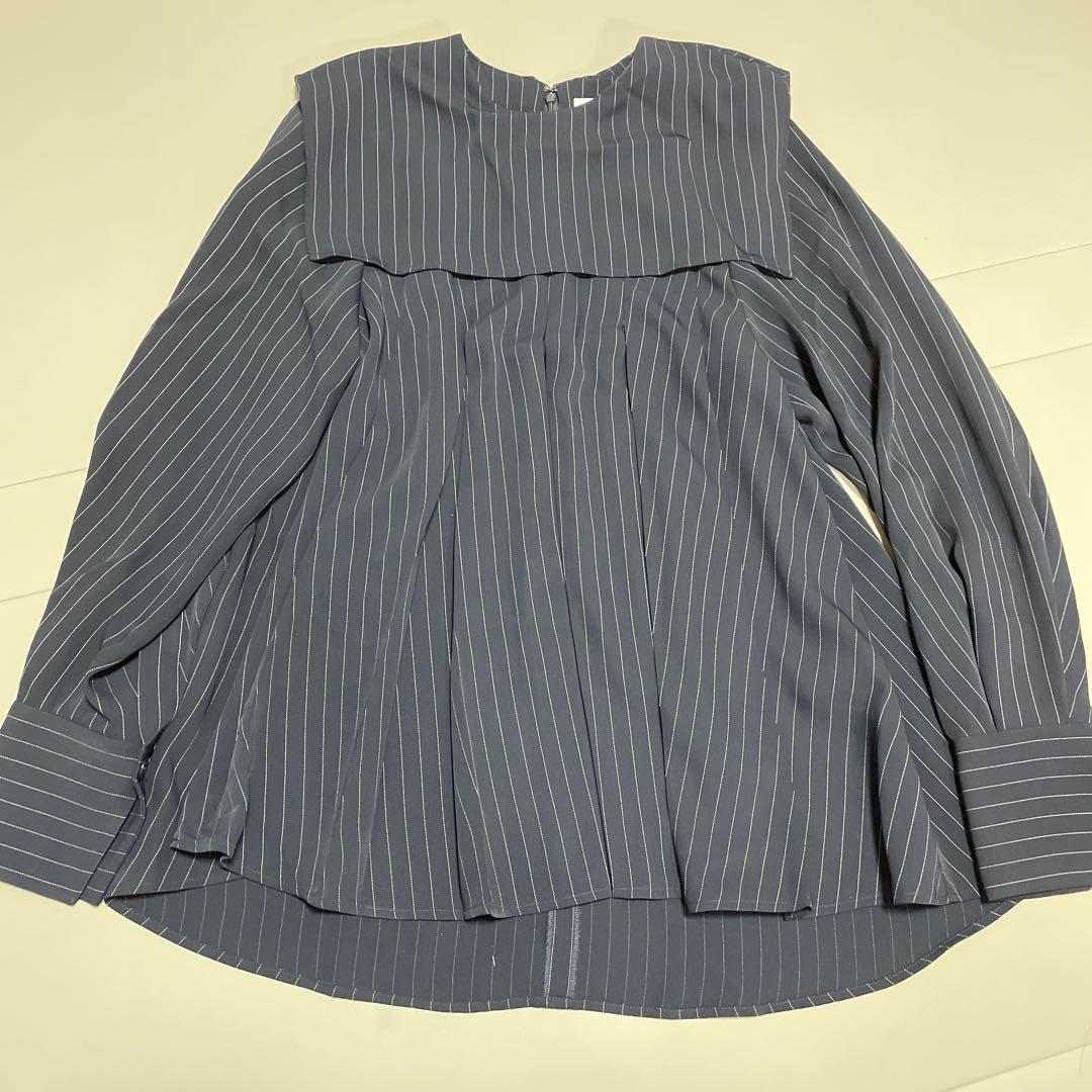 【極美品✨】24SS エンフォルド PE ピン ストライプ プリーツ シャツ 紺