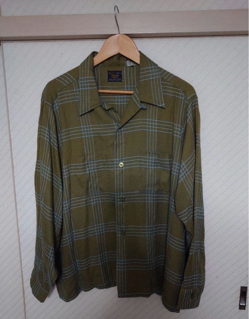 Sears レーヨンオープンカラーシャツ　XL 17ハーフ　ヴィンテージ