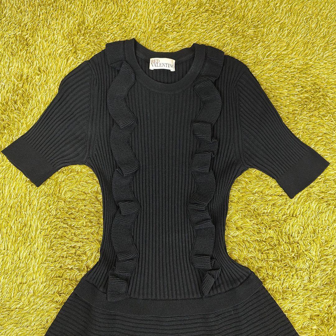 【良品】レッド ヴァレンティノ ニットワンピース フリル　XS　Aライン