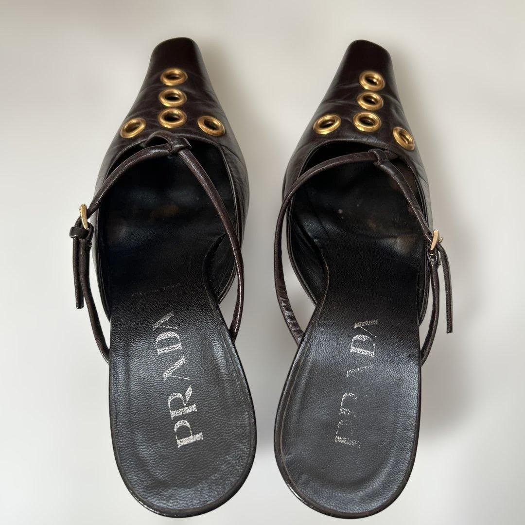 ヴィンテージ PRADA プラダ ミュール 37 24cm位 ハトメ ゴールド