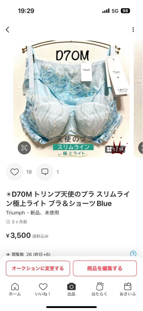 D70M 天使のブラ スリムライン582 ブラ＆ショーツ Purple