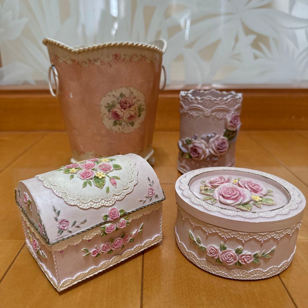 フランス購入 アンティーク雑貨 薔薇 バラ アクセサリーケース ピンク