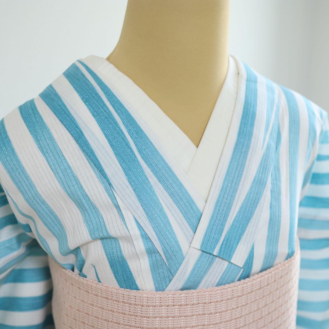 ねこマダム◆撫松庵◆綿縦絽◆ストライプ模様◆木綿◆浴衣◆綿着物としても