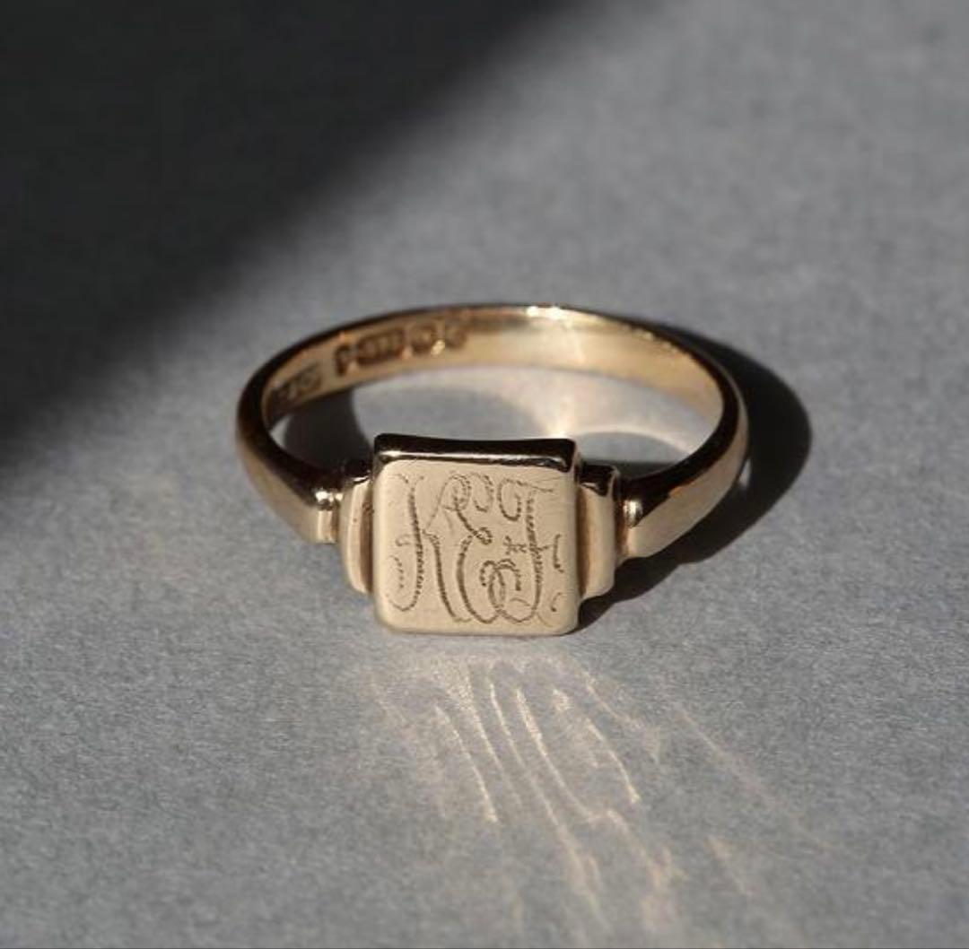 英国ビンテージ 50’s スクエア9CT シグネットリング
