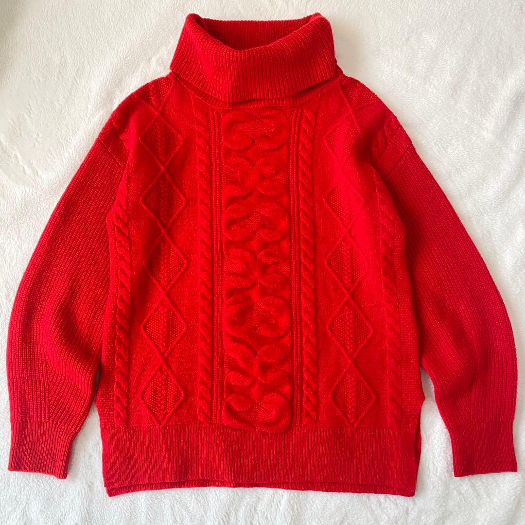 グレースコンチネンタル ウール100% ニット ハイネック 赤