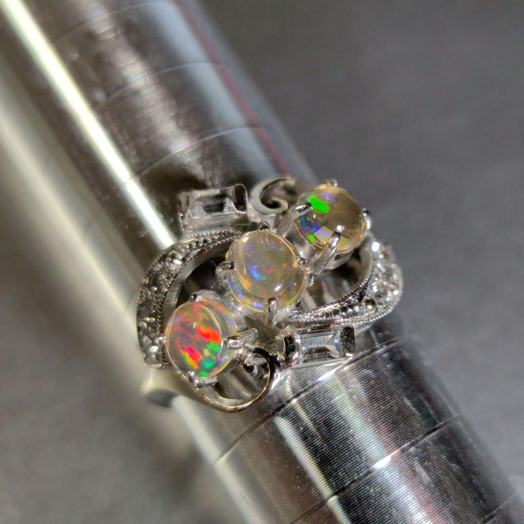 リング　K14　585　WG　天然ウォーターオパール　ガラス　3.16g　ソ付