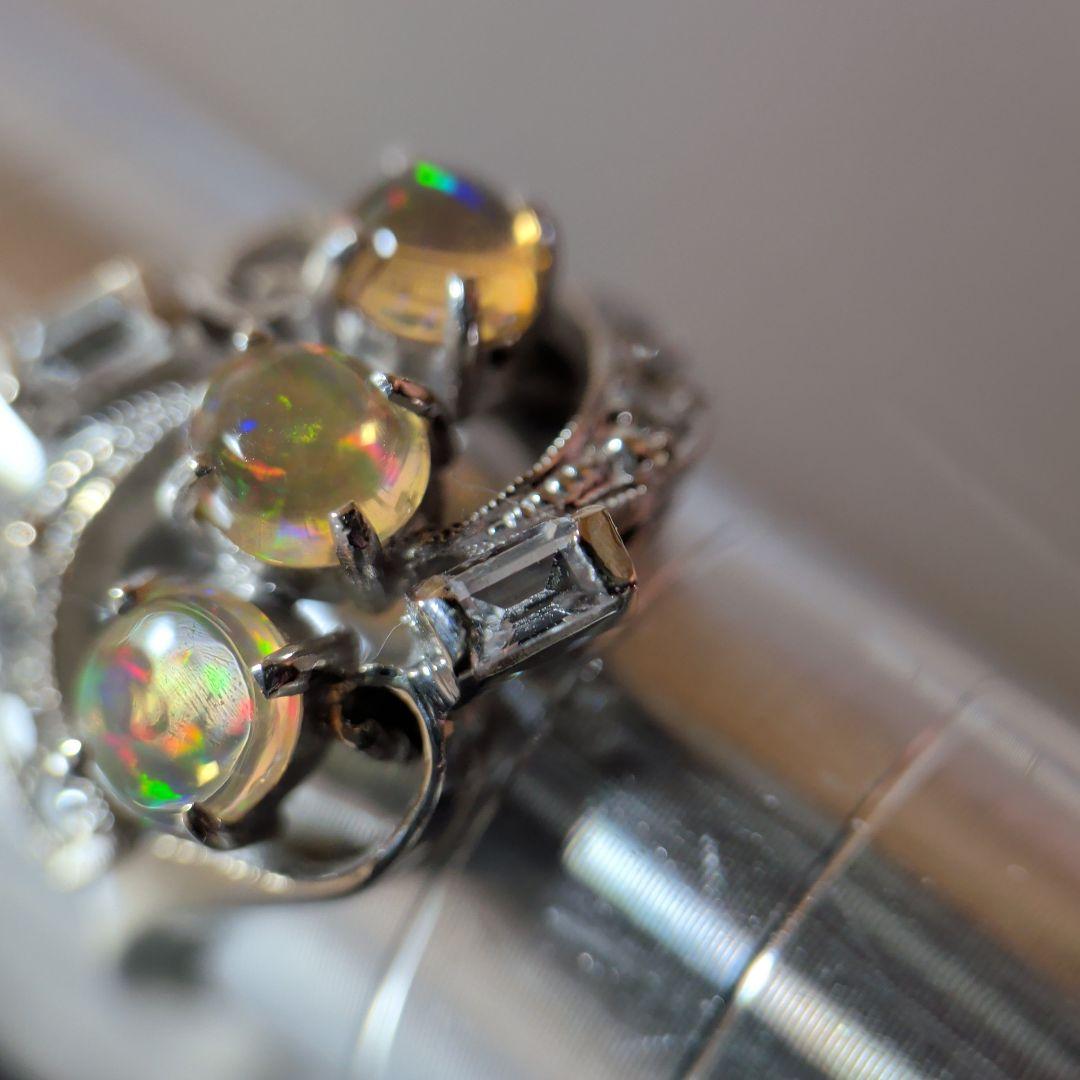 リング　K14　585　WG　天然ウォーターオパール　ガラス　3.16g　ソ付