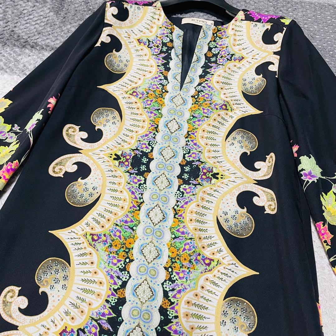新品同様♡希少42サイズ✨エトロ　ETRO シルク 花柄　ワンピース ブラック