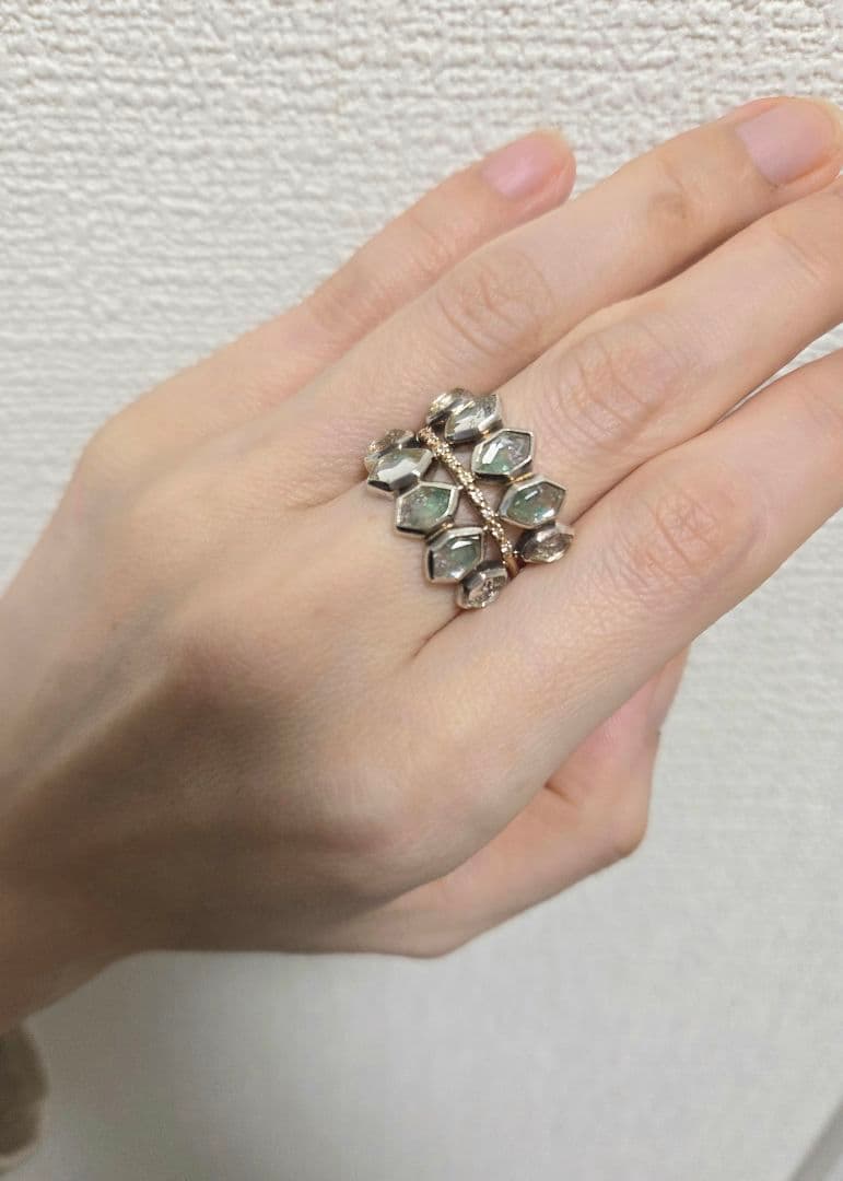 最終価格希少☆アガット K10&シルバーダイヤ&天然石リング 13号