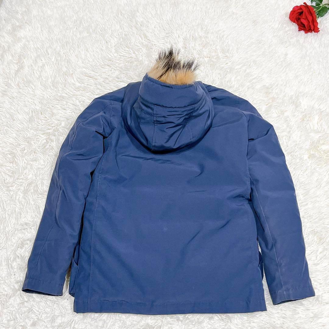 極美品✨　DANTON　フーデッドダウンジャケット　ファー付き　ブルー　34