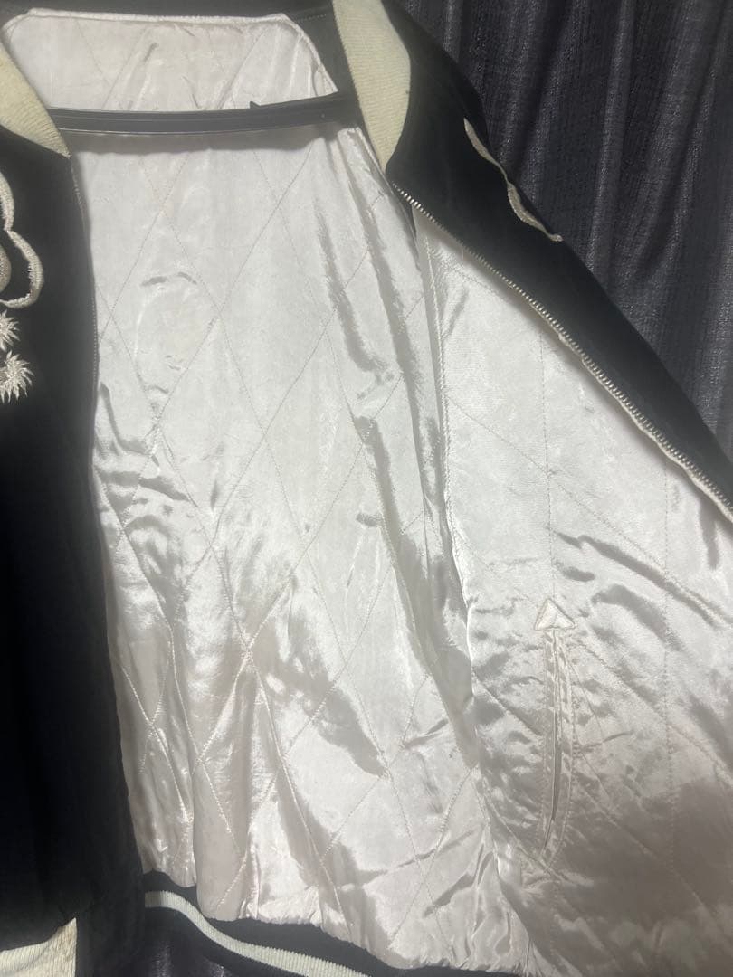 黒　スカジャン　ベロア　刺繍　CROWS by B.S.C