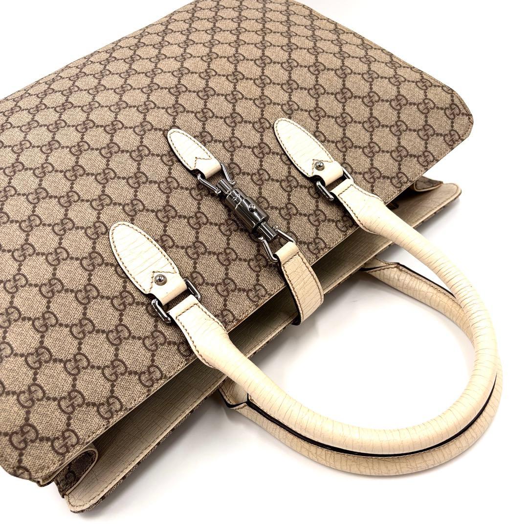 美品 グッチ トートバッグ GGスプリーム ホースビット金具 A4可 ベージュ