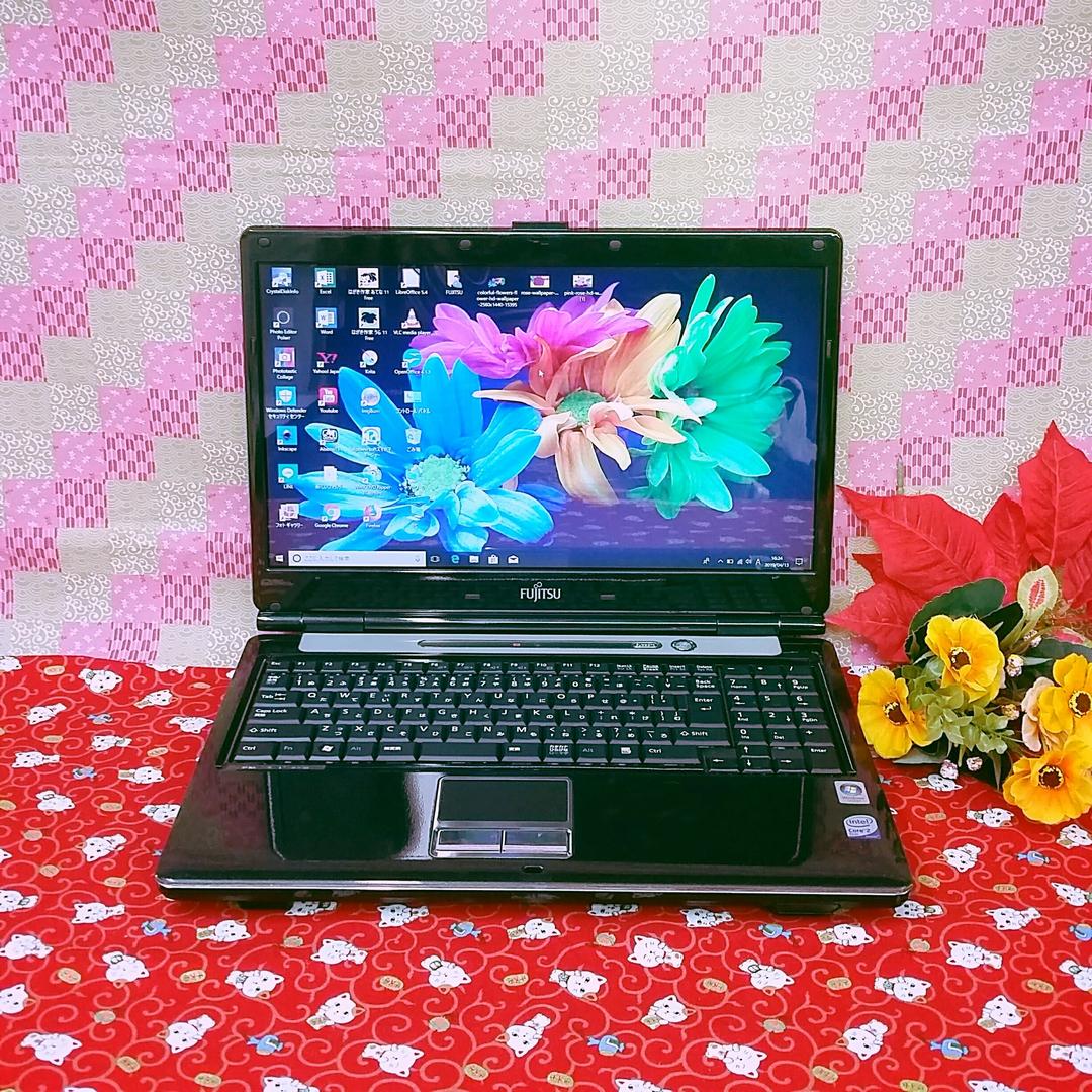 富士通/HDD大容量500GB！最新Win10搭載！ブラック色/動画&画像編集