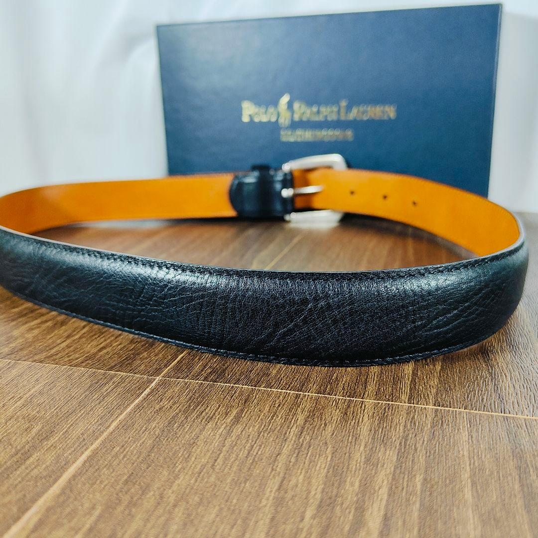 【新品未使用 箱付き】ポロラルフローレン　高級艶黒ドレスベルト　本革日本製正規品