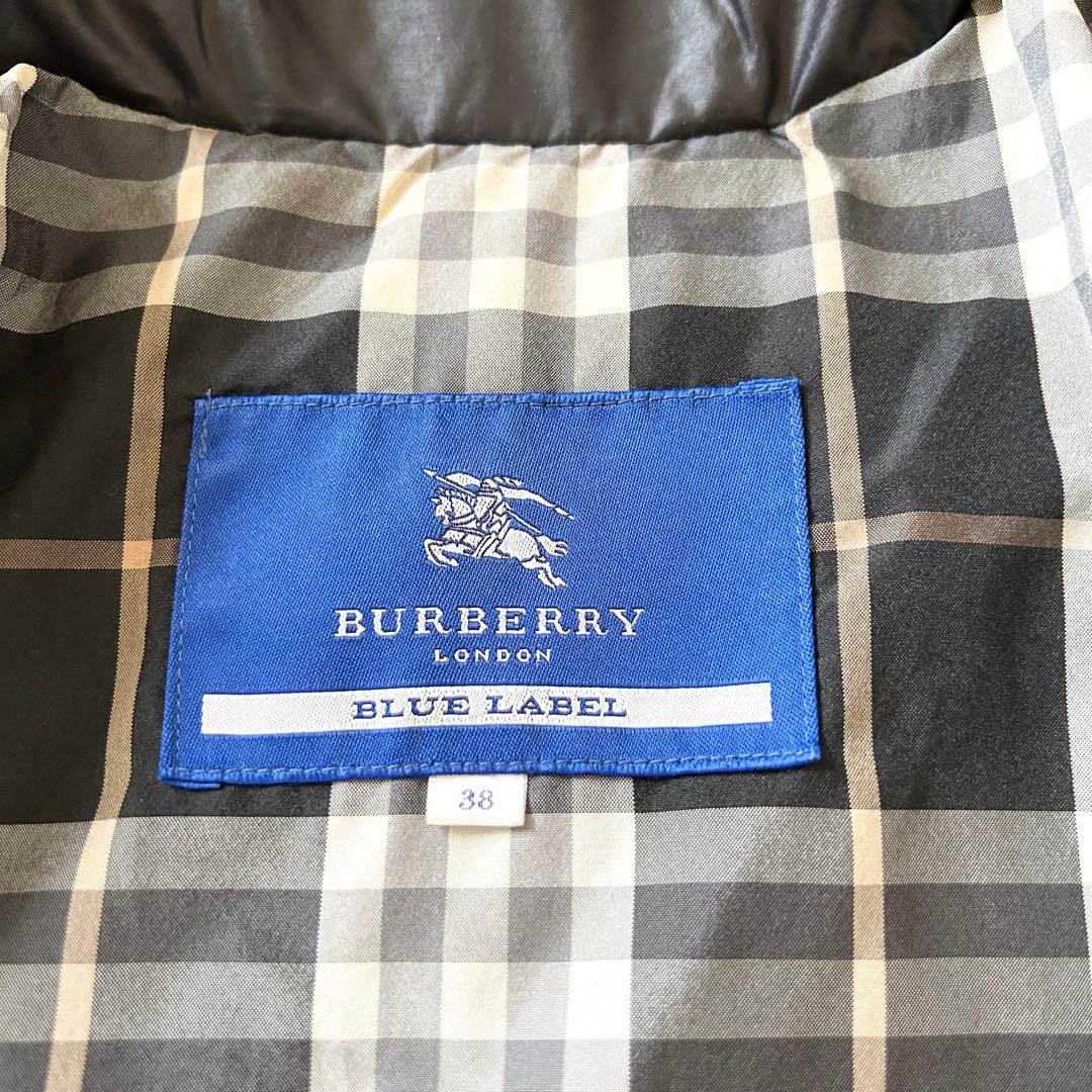 バーバリーブルーレーベル ダウンコート 裏地チェック ブラック ラクーンファーM
