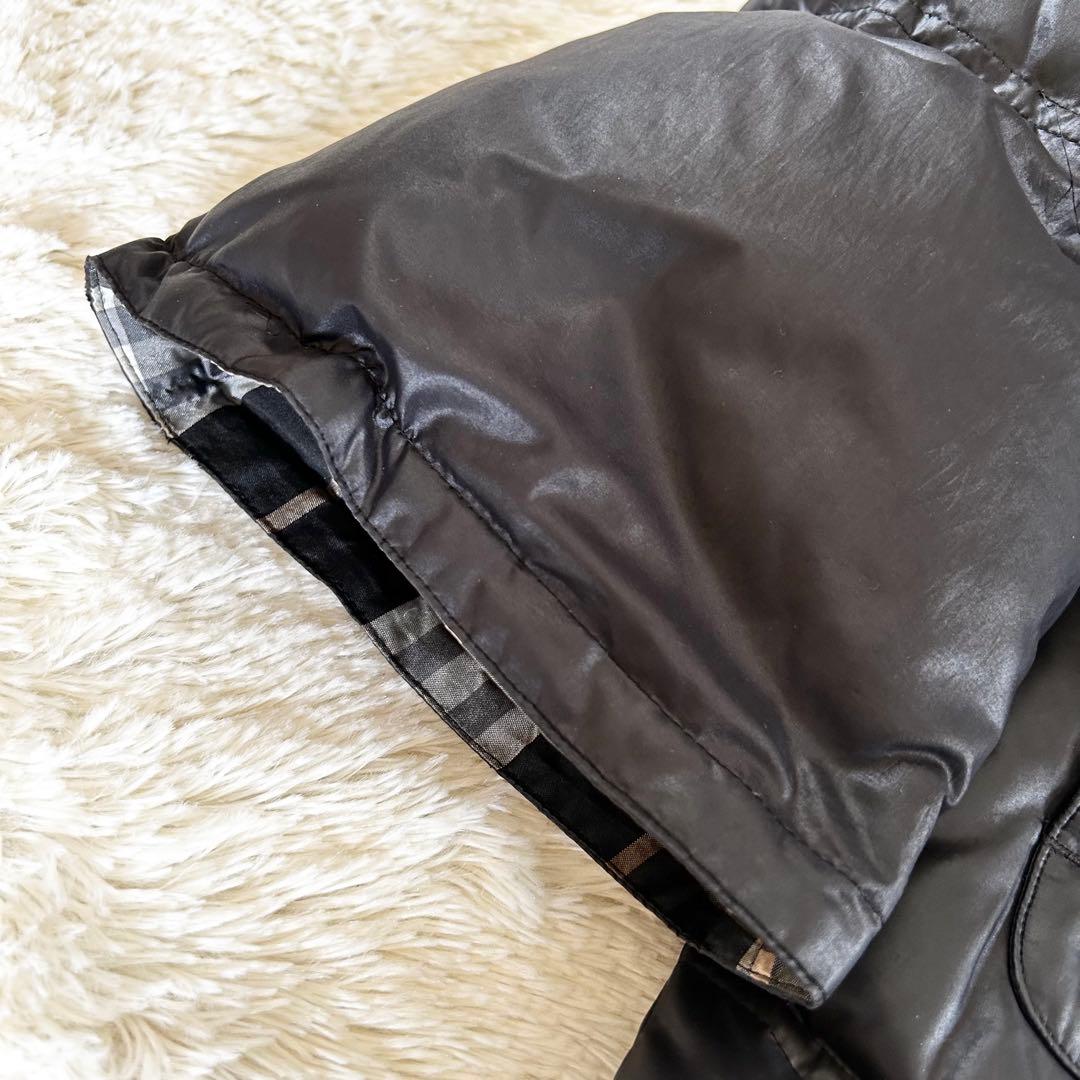 バーバリーブルーレーベル ダウンコート 裏地チェック ブラック ラクーンファーM