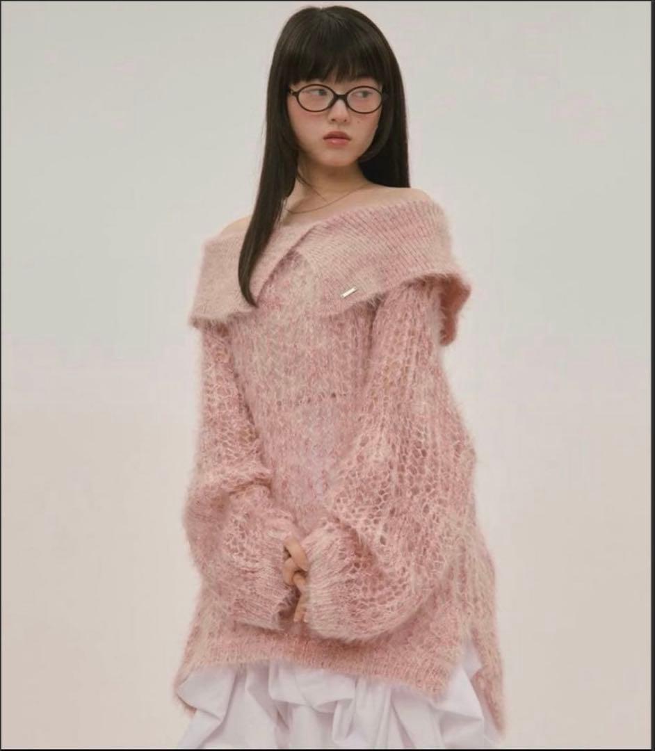 【完売品】　loin nuit シアーカラーニット　ピンク