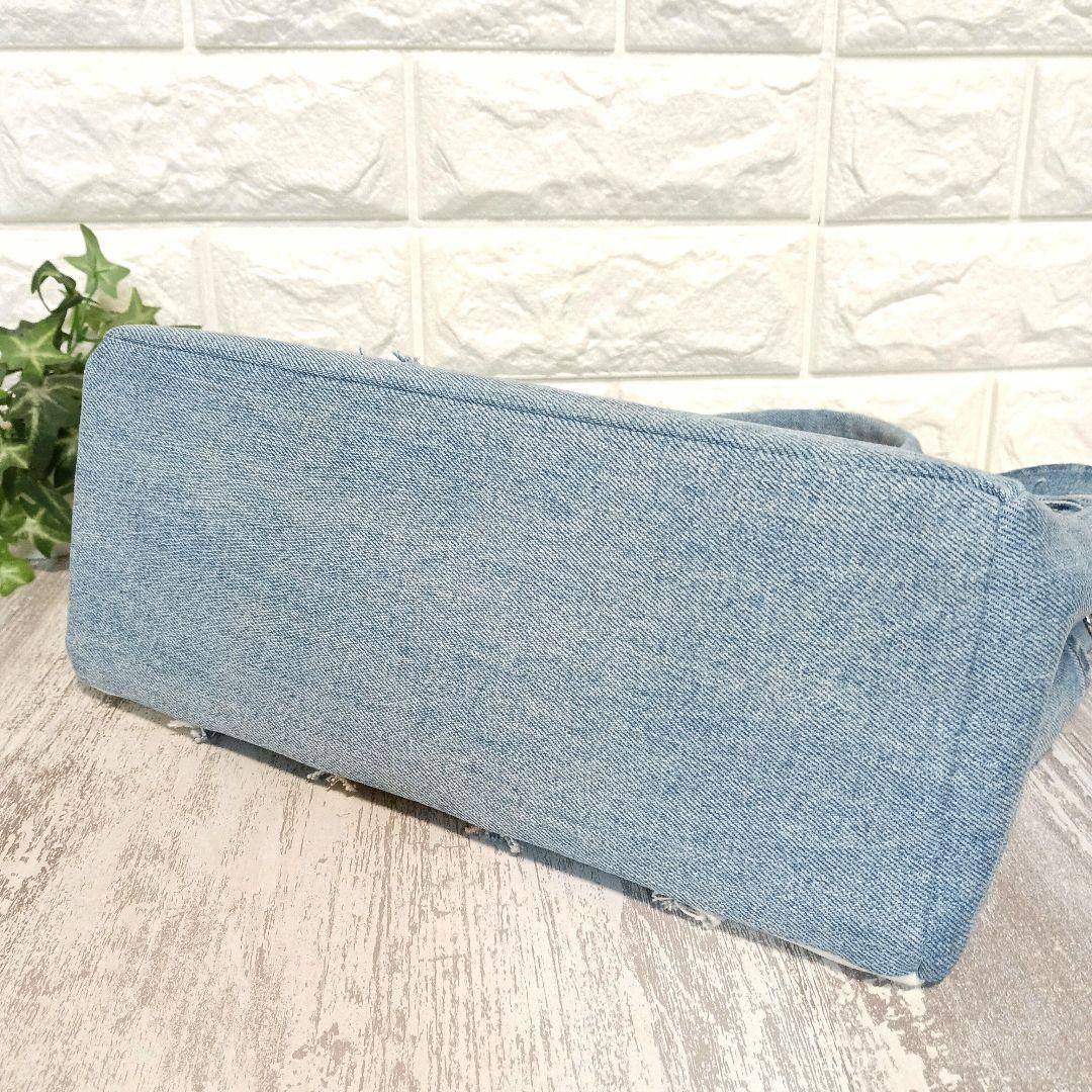 リメイクデニム★ヒョウ柄MIXフリンジトートバッグM＋ショルダーストラップ