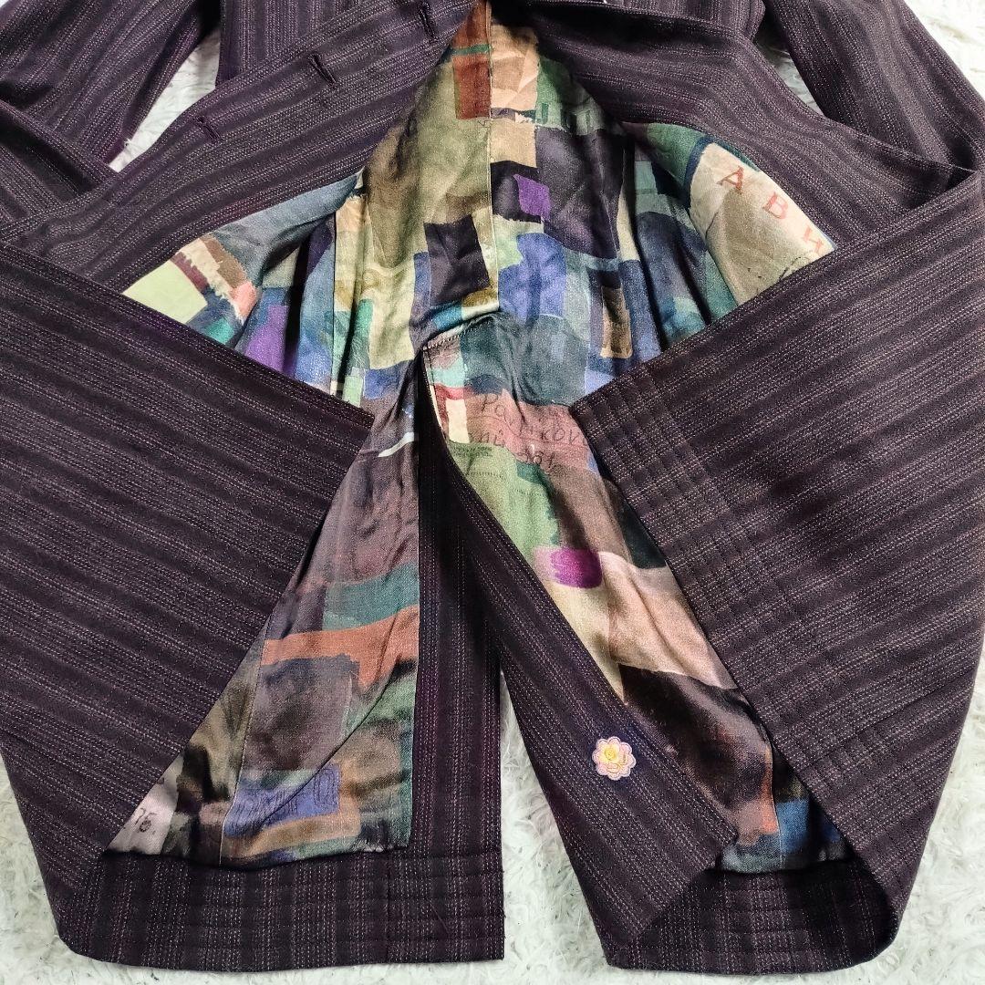 【派手】PS Paul Smith　チェスターコート　裏地総柄　花刺繍　赤焦茶