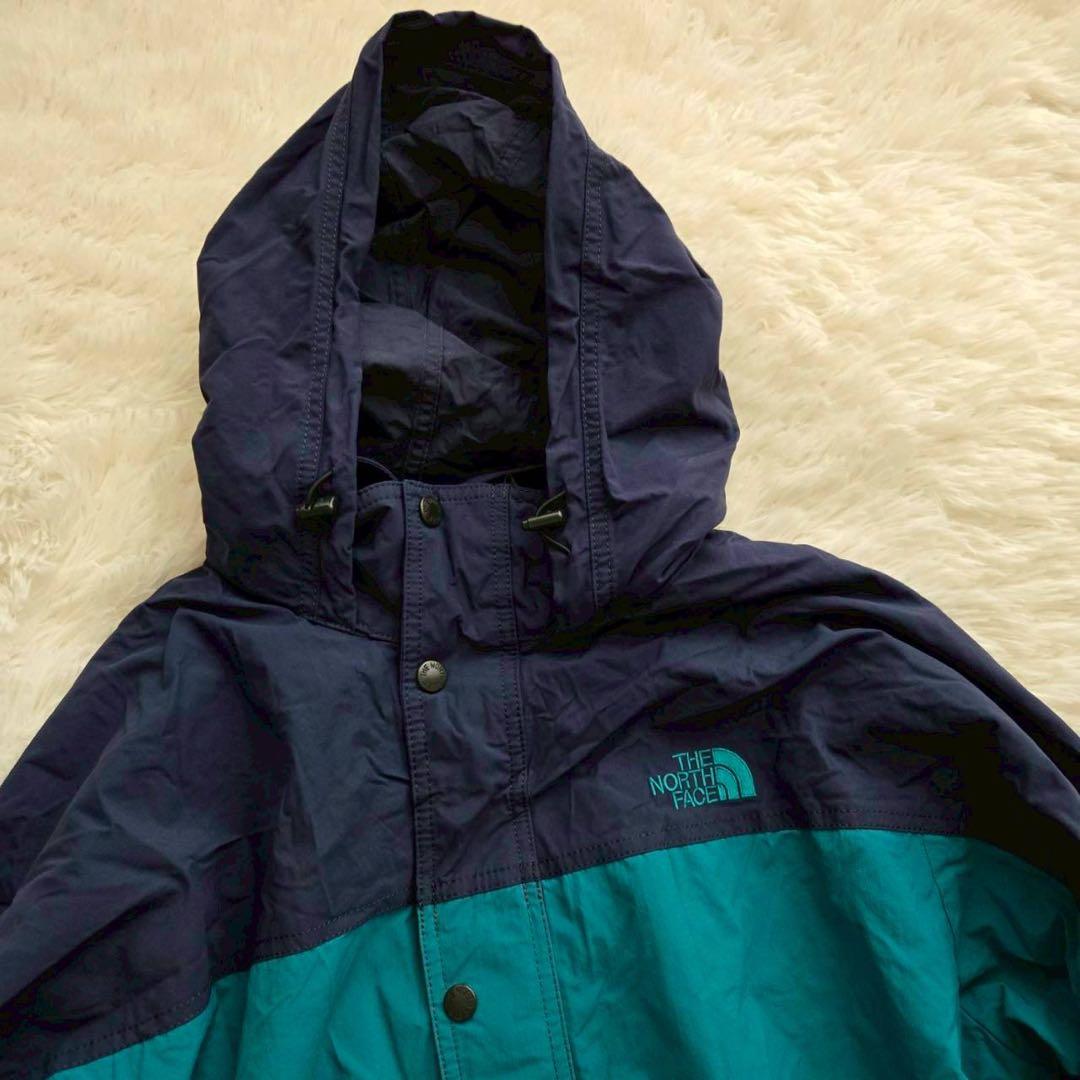 【ザ・ノースフェイス】 XL マウンテンパーカー ネイビー×グリーン フード付き