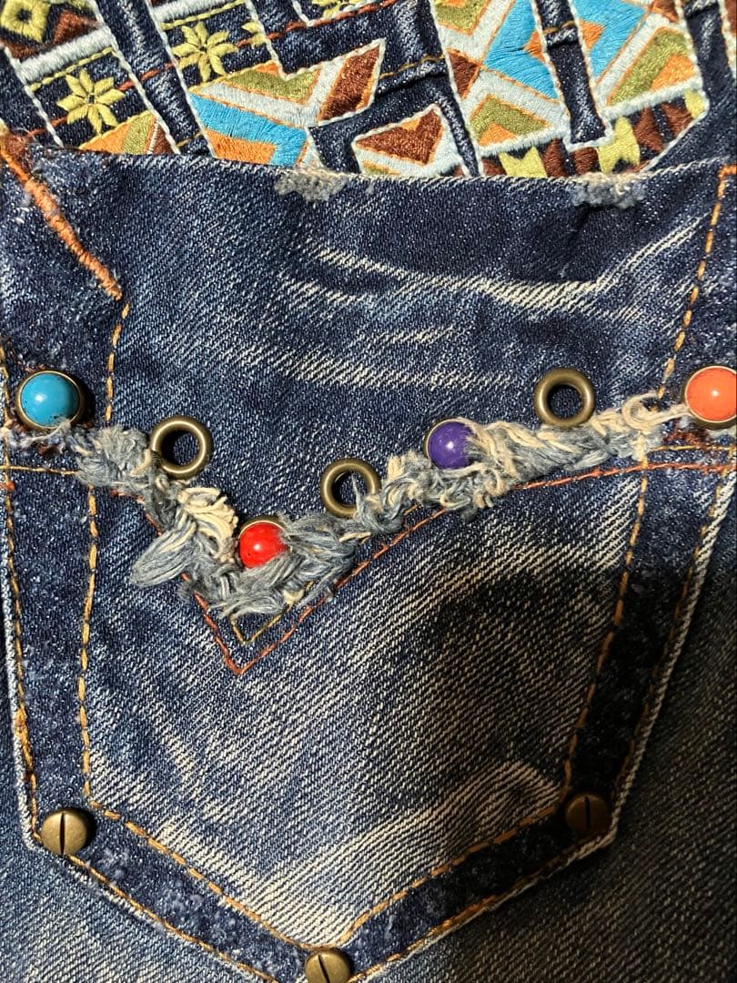 レッドペッパー　y2k 平成ギャル　刺繍 フェード ブーツカットデニム26