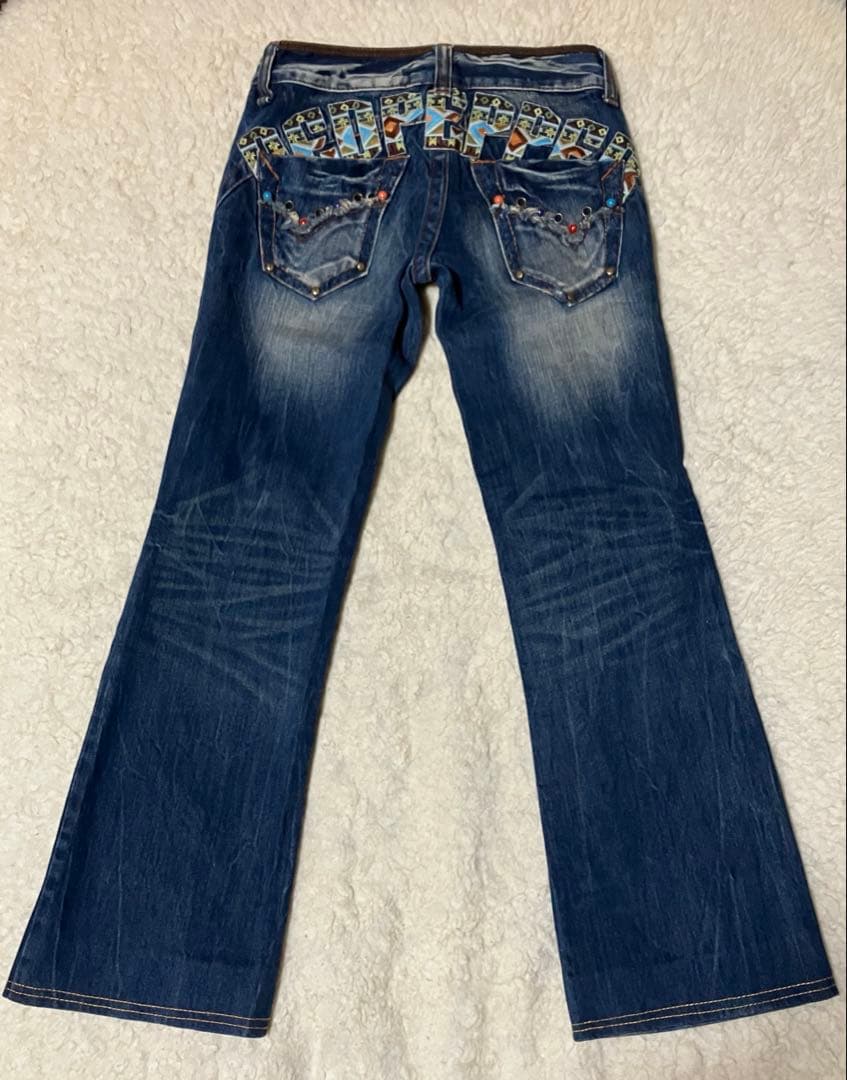 レッドペッパー　y2k 平成ギャル　刺繍 フェード ブーツカットデニム26