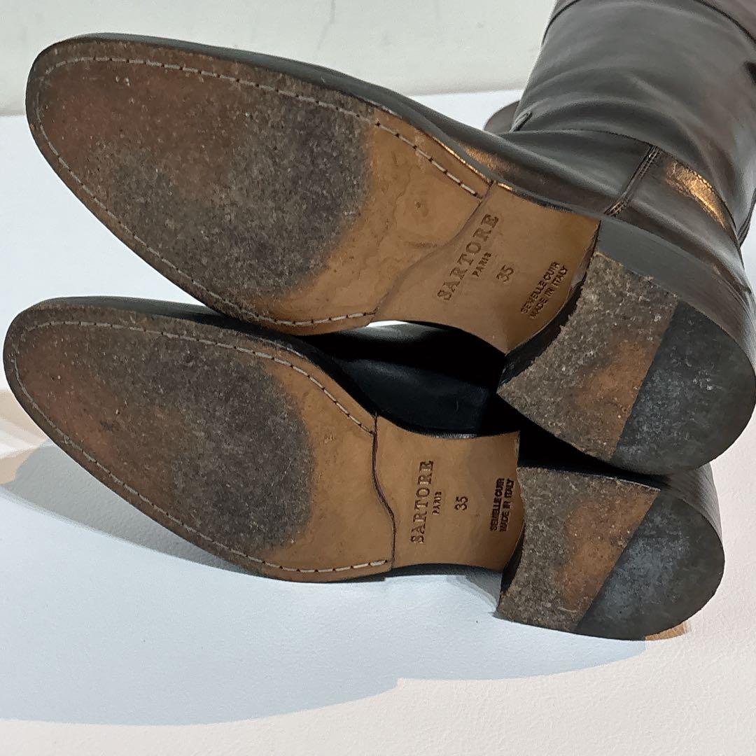 サルトル レザー ロングブーツ 黒　茶色　バイカラー ジョッキーブーツ 35