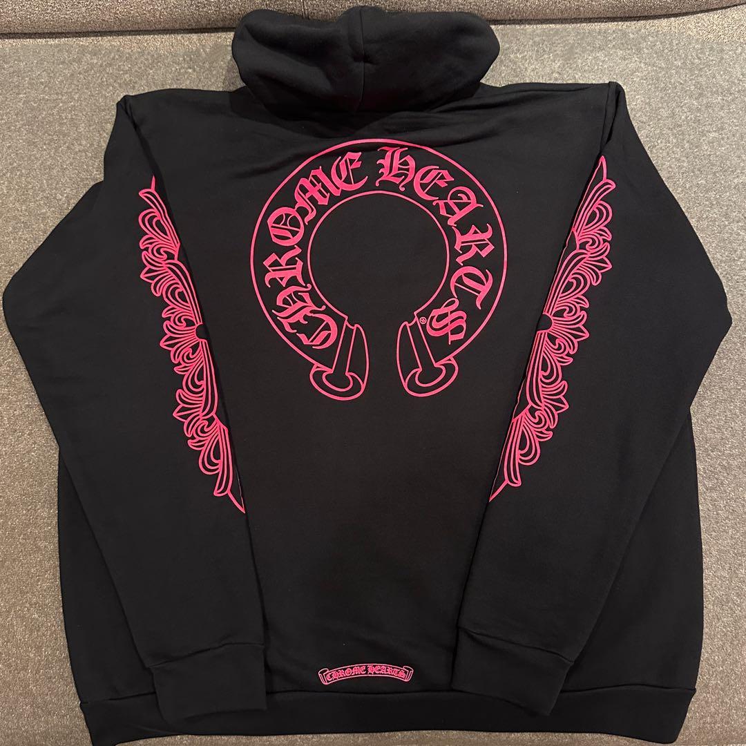 【新品正規品】新作希少クロムハーツ ジップパーカー 黒/ピンク　XLサイズ