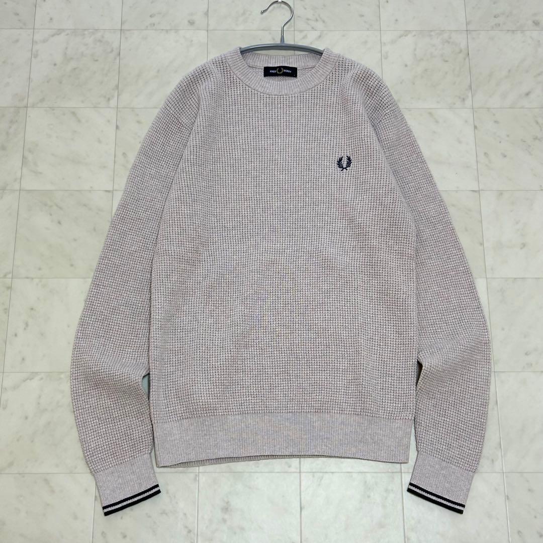 美品✨FRED PERRY ワッフルクルーネックニット ロゴ刺繍 ユニセックス