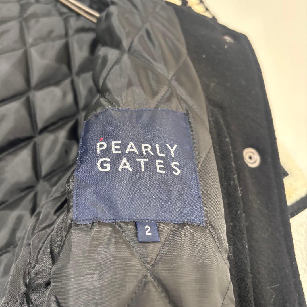 PEARLY GATES スタジャン 刺繍ロゴ 黒×白ウール×レザー