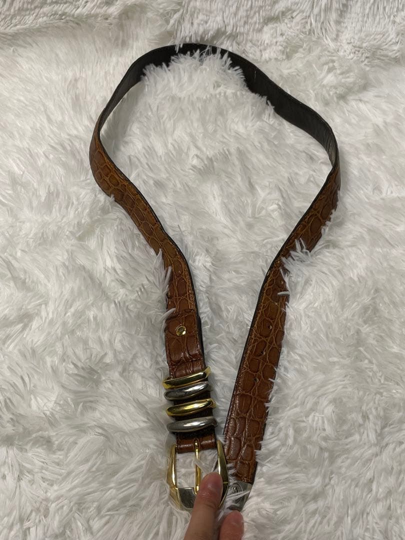 VERSACE ヴェルサーチ 型押しレザーベルト ブラウン 本革　幅3cm