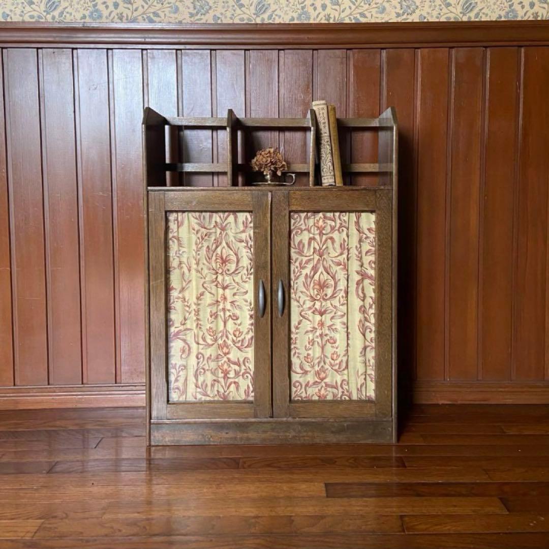 アンティーク家具　本棚付ガラス戸棚　昭和レトロ　本棚　収納棚