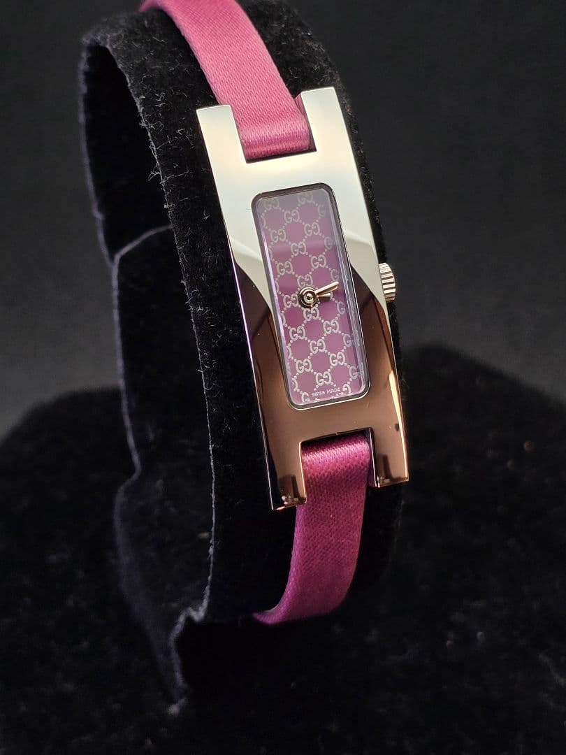 電池交換済 ベルト美品 研磨 GUCCI 3900L ピンク文字盤 グッチ 時計