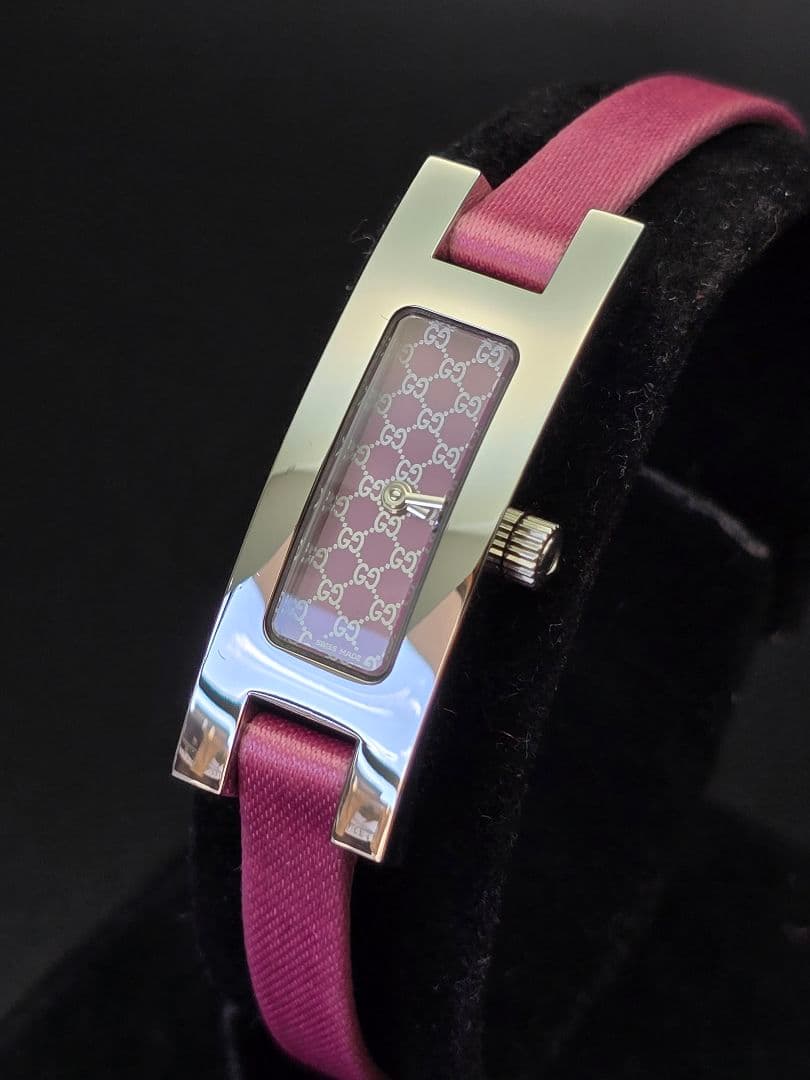 電池交換済 ベルト美品 研磨 GUCCI 3900L ピンク文字盤 グッチ 時計