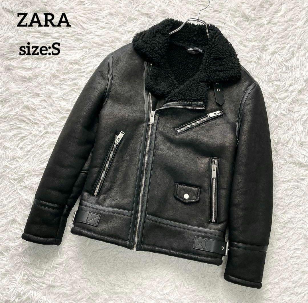 ZARA ザラ ムートンジャケット フェイクレザー ダブル ブラックS