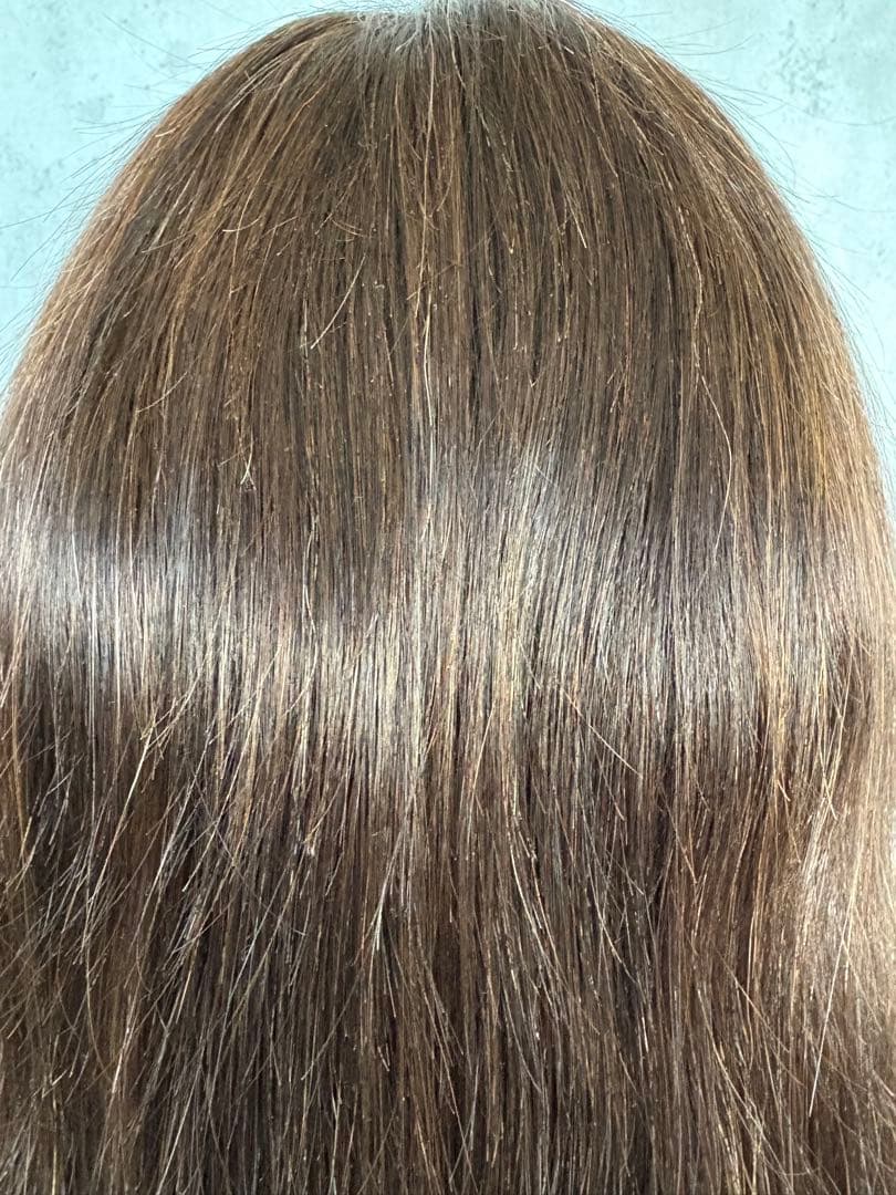 【新品】人毛100%フルウィッグ｜ブラウンハイライト｜自然なもみあげ｜ロング